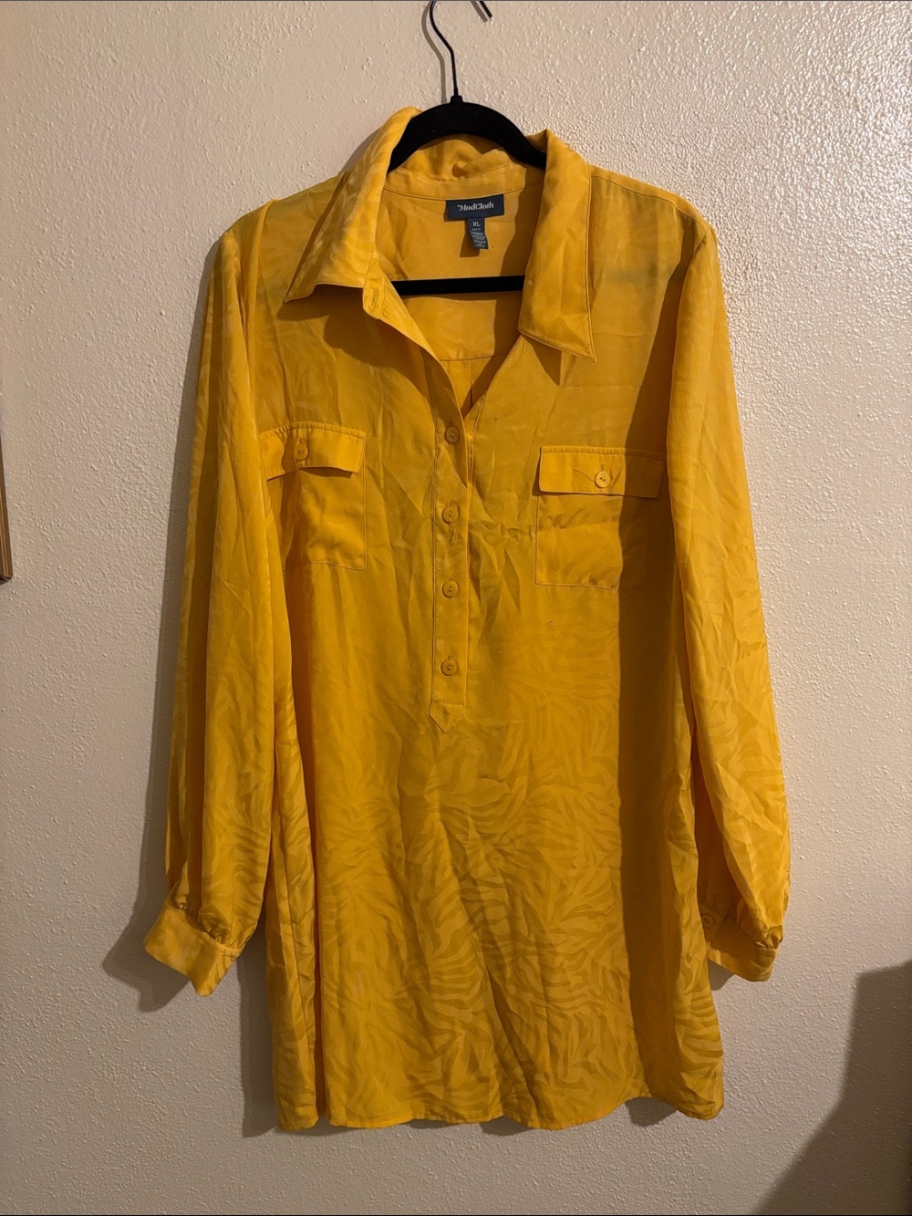 SBright Yellow Long-Sleeve Shirt Dress